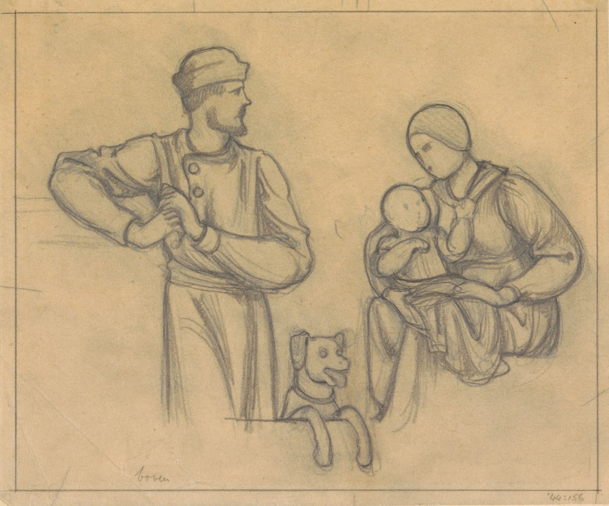Ontwerp voor wandschildering in de Beurs van Berlage familiegroep met hond 1869