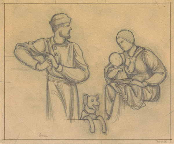 Ontwerp voor wandschildering in de Beurs van Berlage familiegroep met hond 1869
