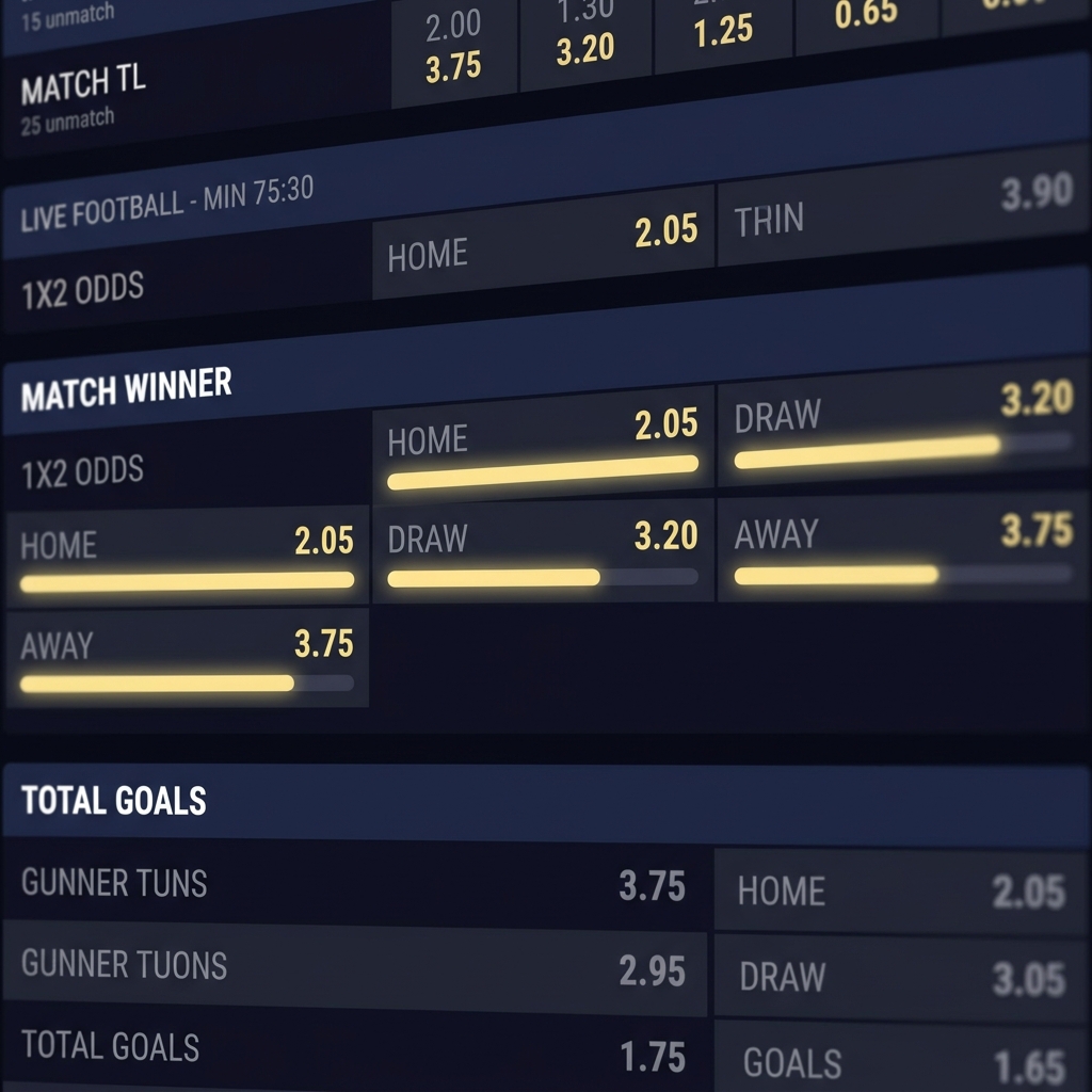 Close up in play odds board showing highlighted liquidity bars and shallow depth of field in a Funded Plays minimal UI style with accent color highlight Common Soccer Trading Mistakes