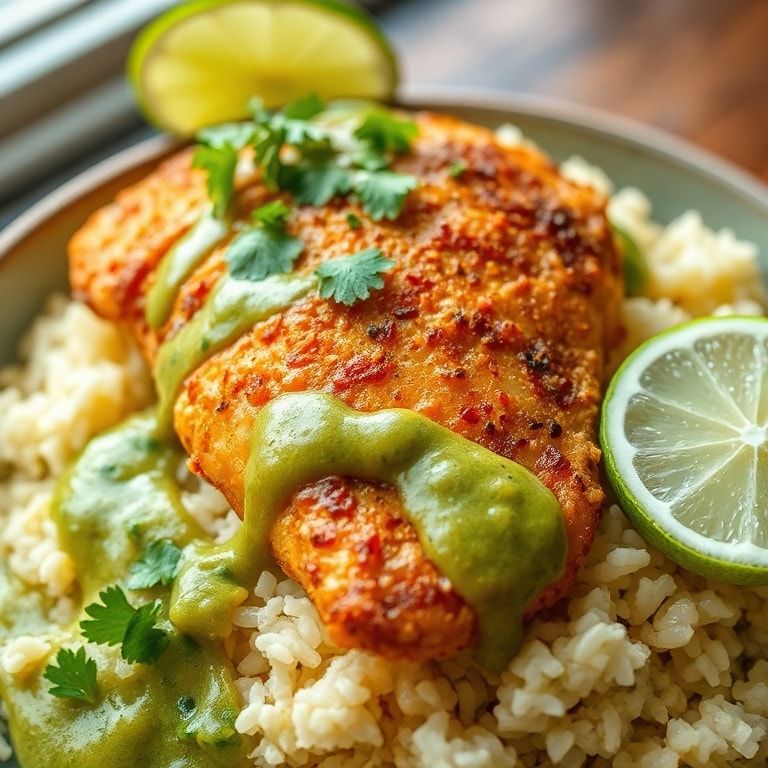 Crispy Peruvian Chicken with Cilantro Lime Rice and Green Sauce: Quick Homemade Dinner