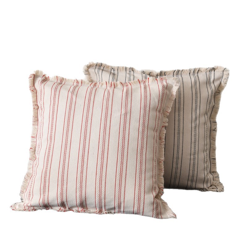 Square decorative cushion with stripe pattern