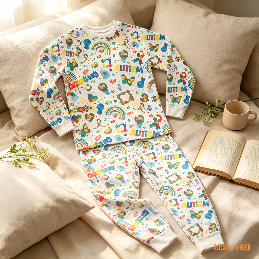 AOP KHU Adult Long Sleeve Milk Silk Pajama Set with Pants