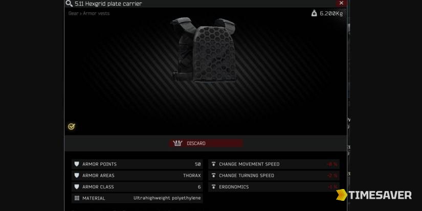 Best plate carrier Tarkov — 5.11 Tactical Hexgrid armor vest stats in the EFT inventory