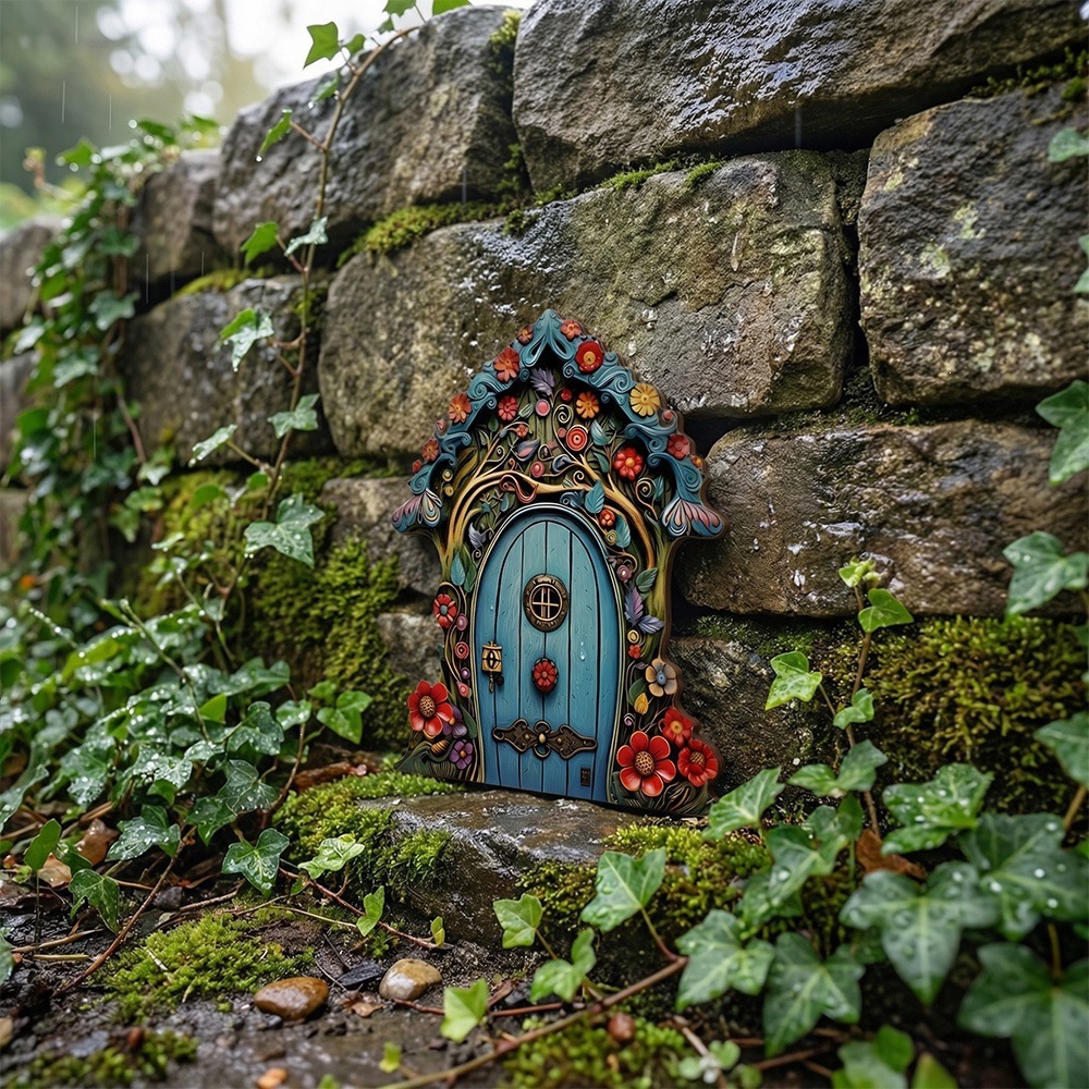 Decorative miniature wooden fairy door for plants and gardens