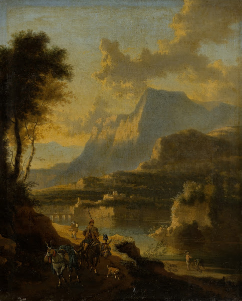 Mountainous Landscape with Rider at Sunset 1670 1674