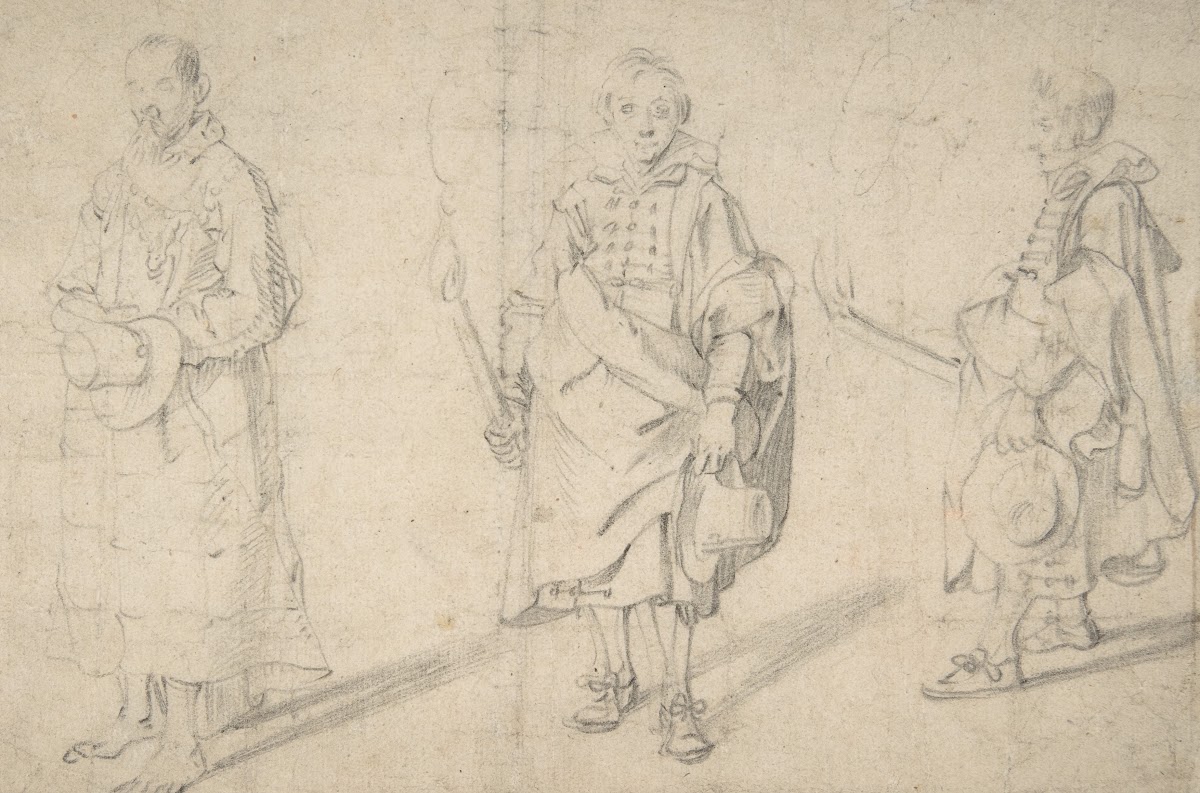 Study of Figures an Old Man Holding a Hat and Facing Forwards and a Young Man Ho