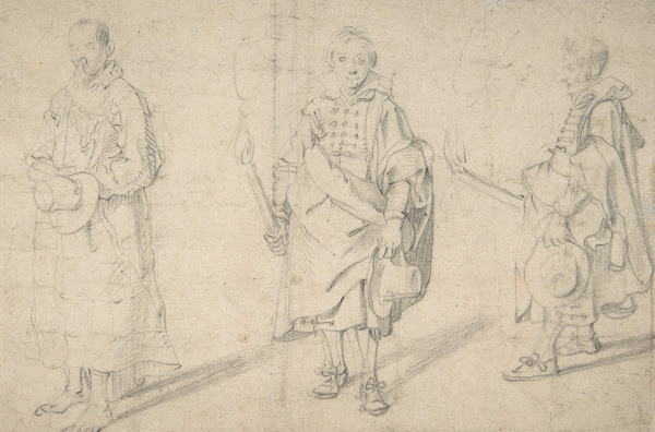 Study of Figures an Old Man Holding a Hat and Facing Forwards and a Young Man Ho