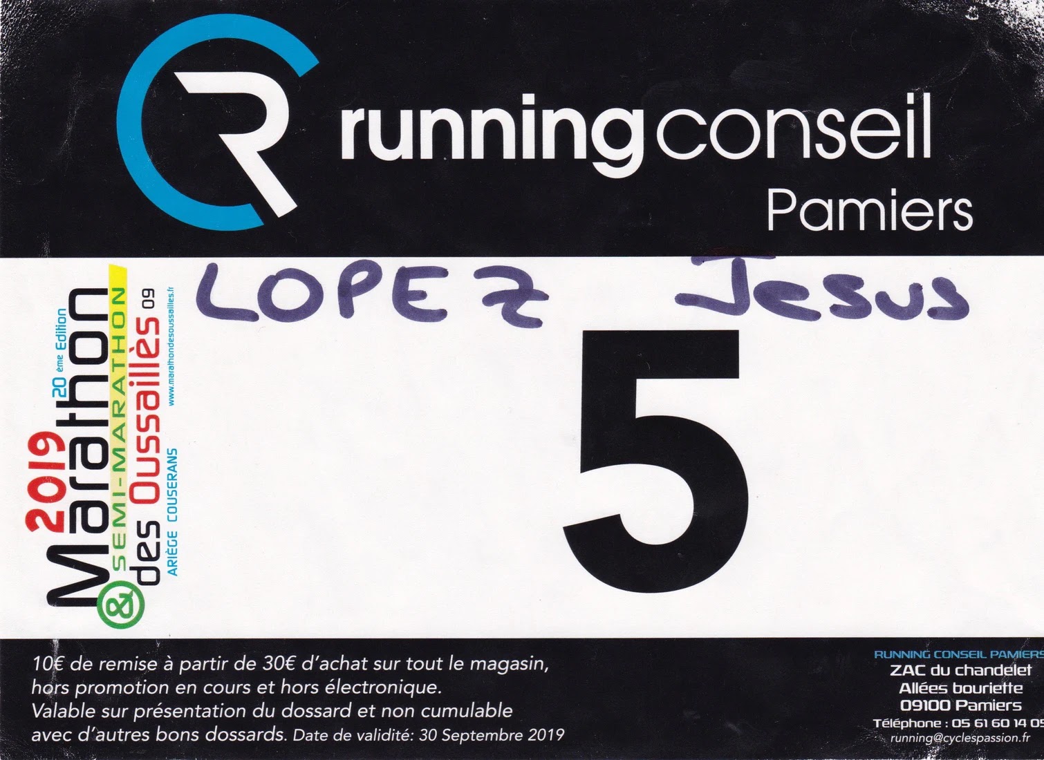 Dorsal de Marathon des Oussailles