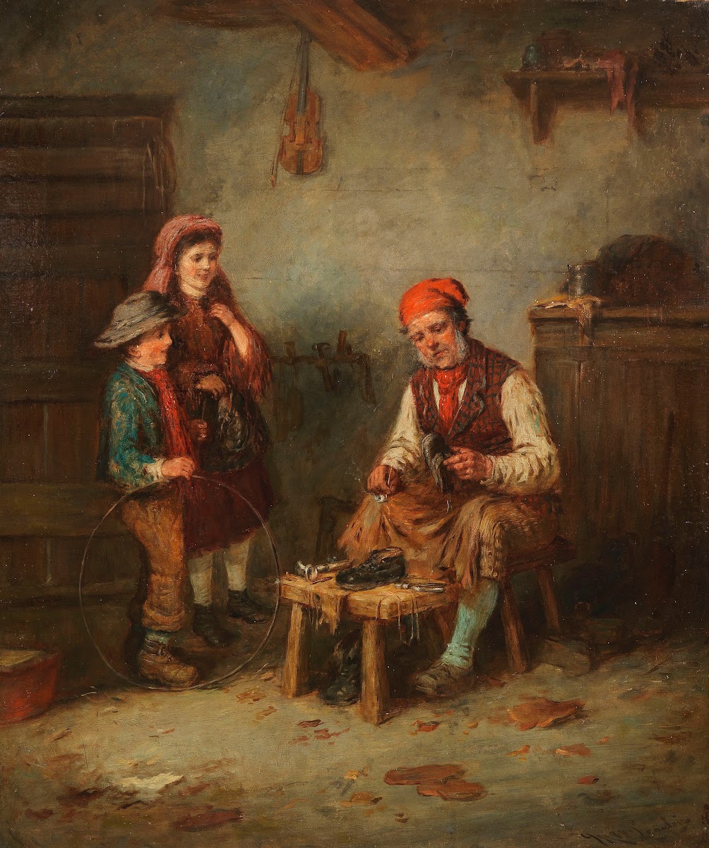Schuster mit zwei Kindern 1900