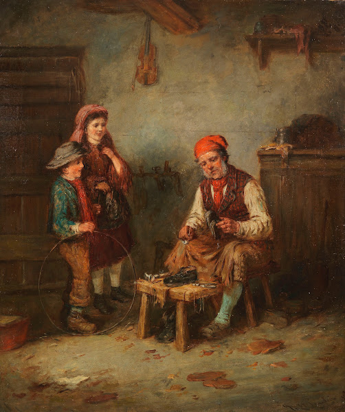 Schuster mit zwei Kindern 1900