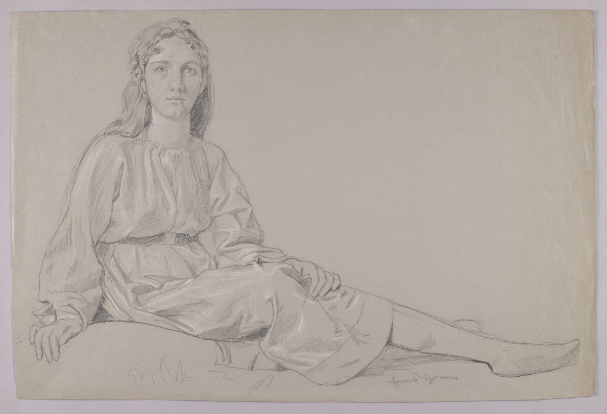 Young Woman in a Tunic Sitting on the Grass 1880