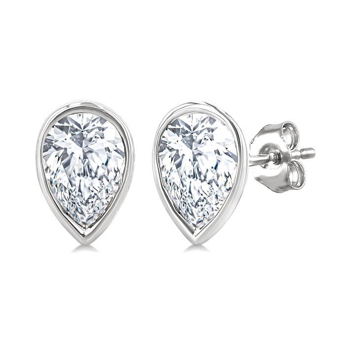 Pear Shape Bezel Set Petite Diamond Stud Earrings