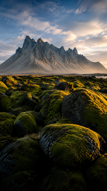 Iceland Mossy Volcanic Rocks Vestrahorn Mountain - Free mobile Wallpaper