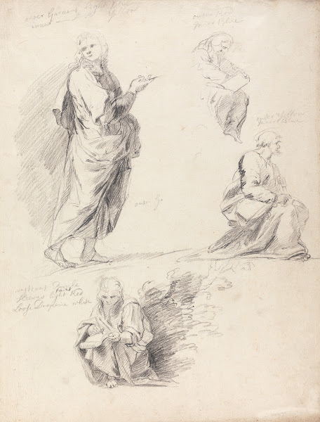 Sheet of Figure Studies from Raphaels Disputation with separate sheet bearing in