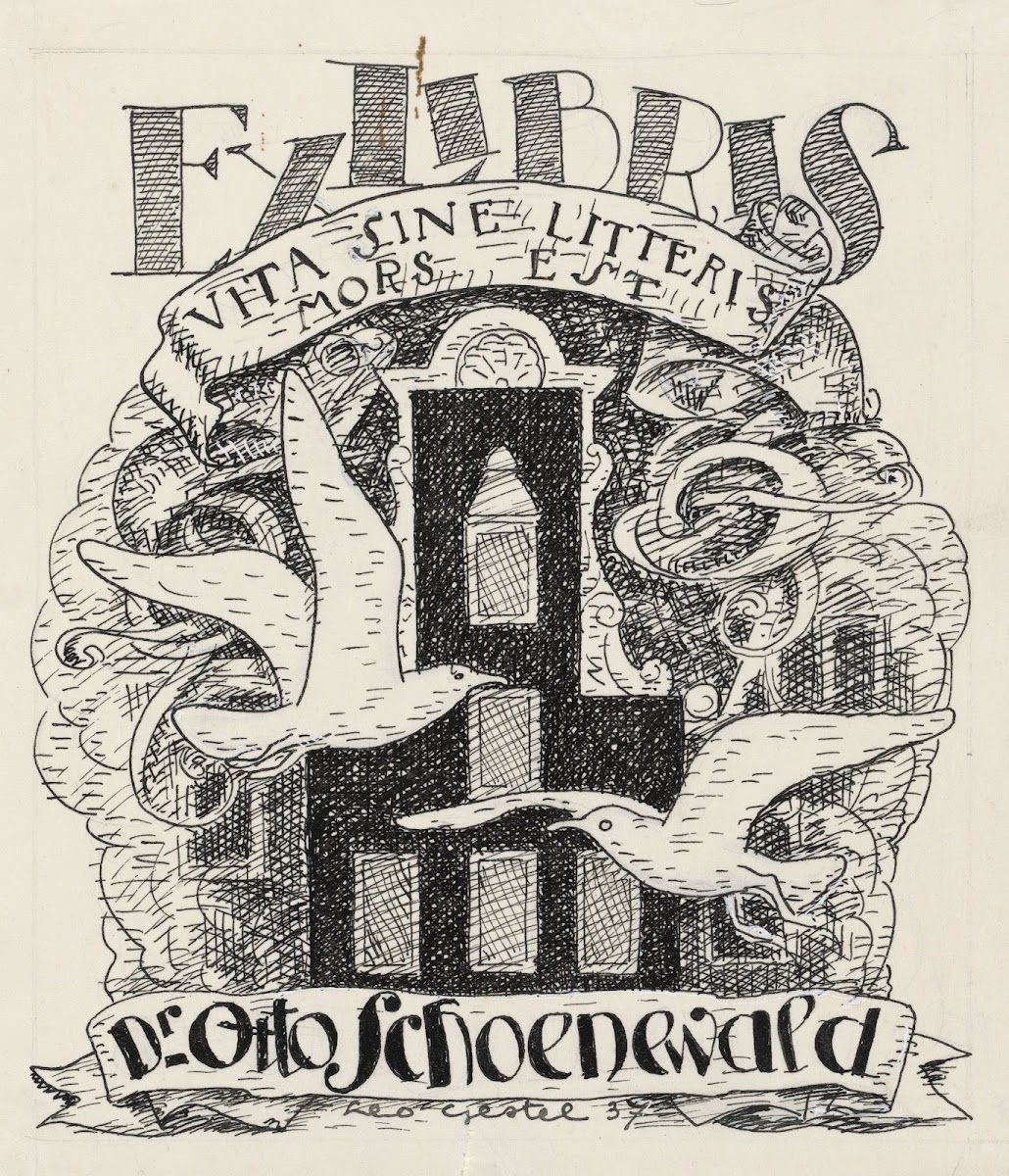 Ontwerp ex libris voor Dr Otto Schoenewald 1891