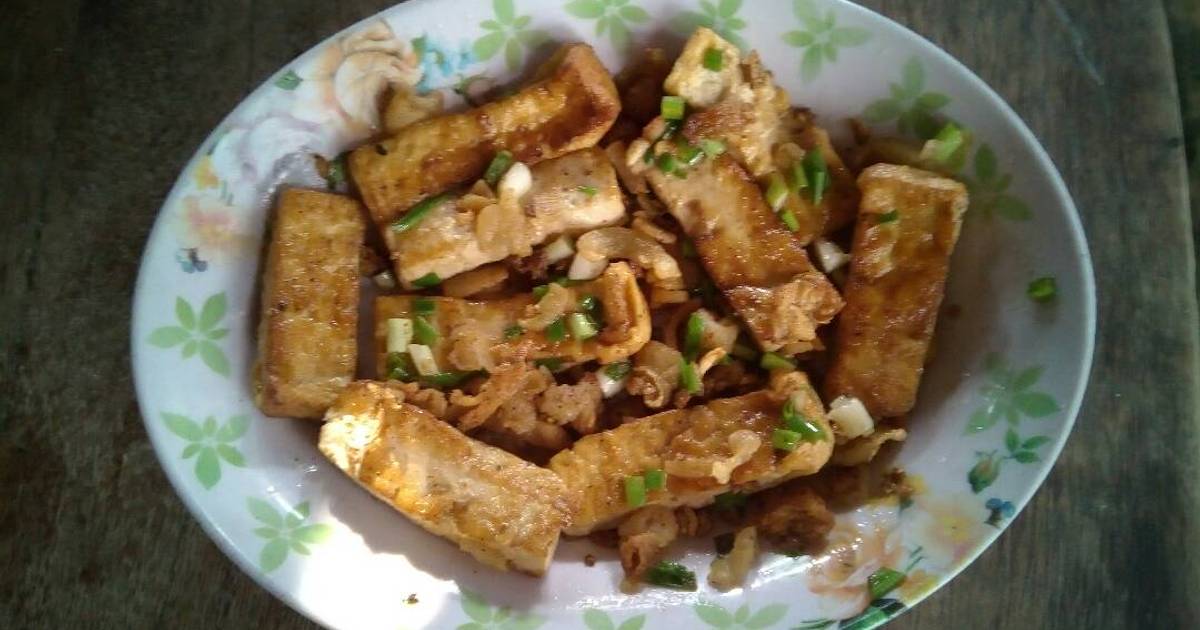 Đậu hũ chiên tóp mỡ hành