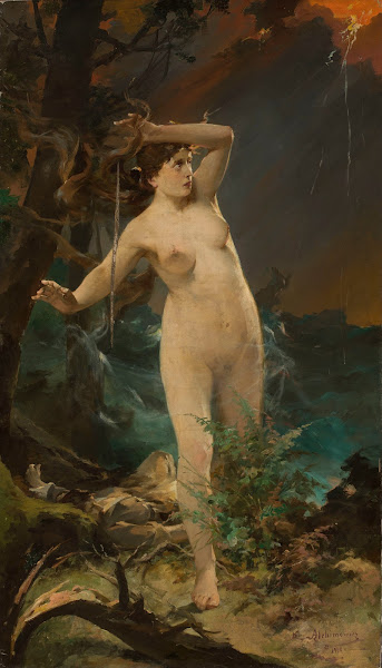 Milda  female nude against the landscape of rough sea 1910