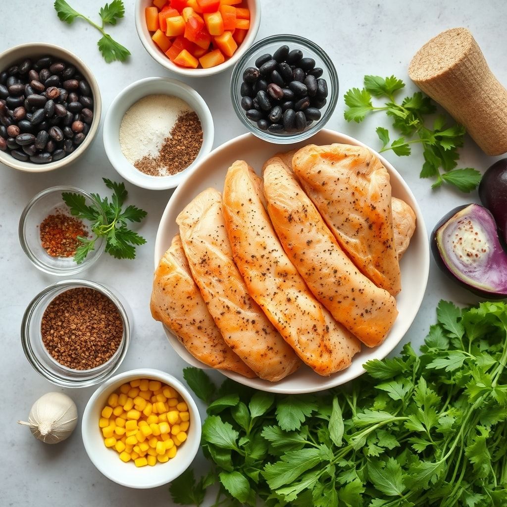 Ingredients for Easy Southwestern Chicken Salad with Black Beans and Corn (Quick & Family-Friendly)