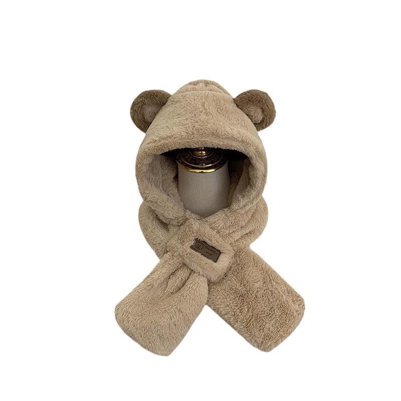 Plush hat with scarf, bear design, lined
