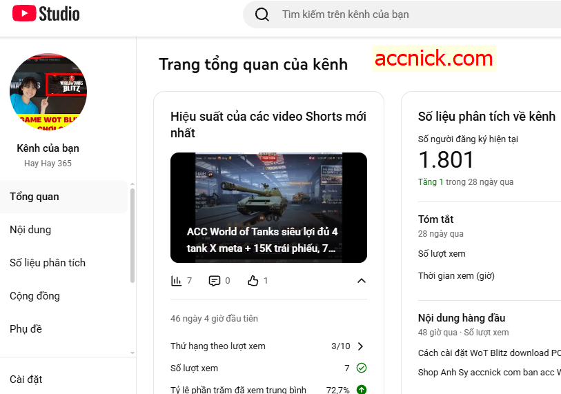 Bán kênh YouTube sạch 1.800 sub giá rẻ với lượng người đăng...