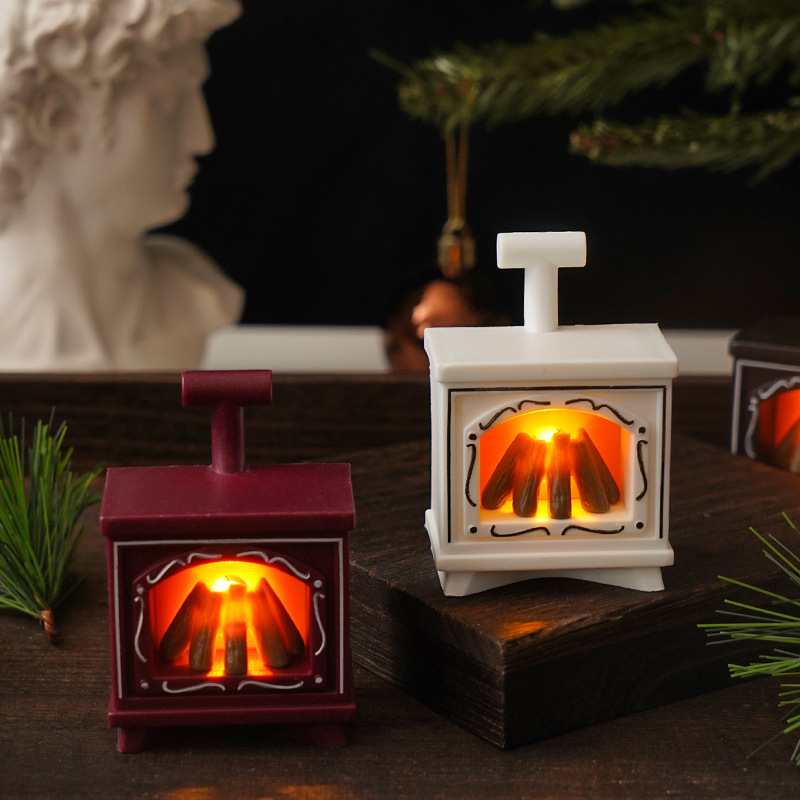 LED fireplace night light in retro style