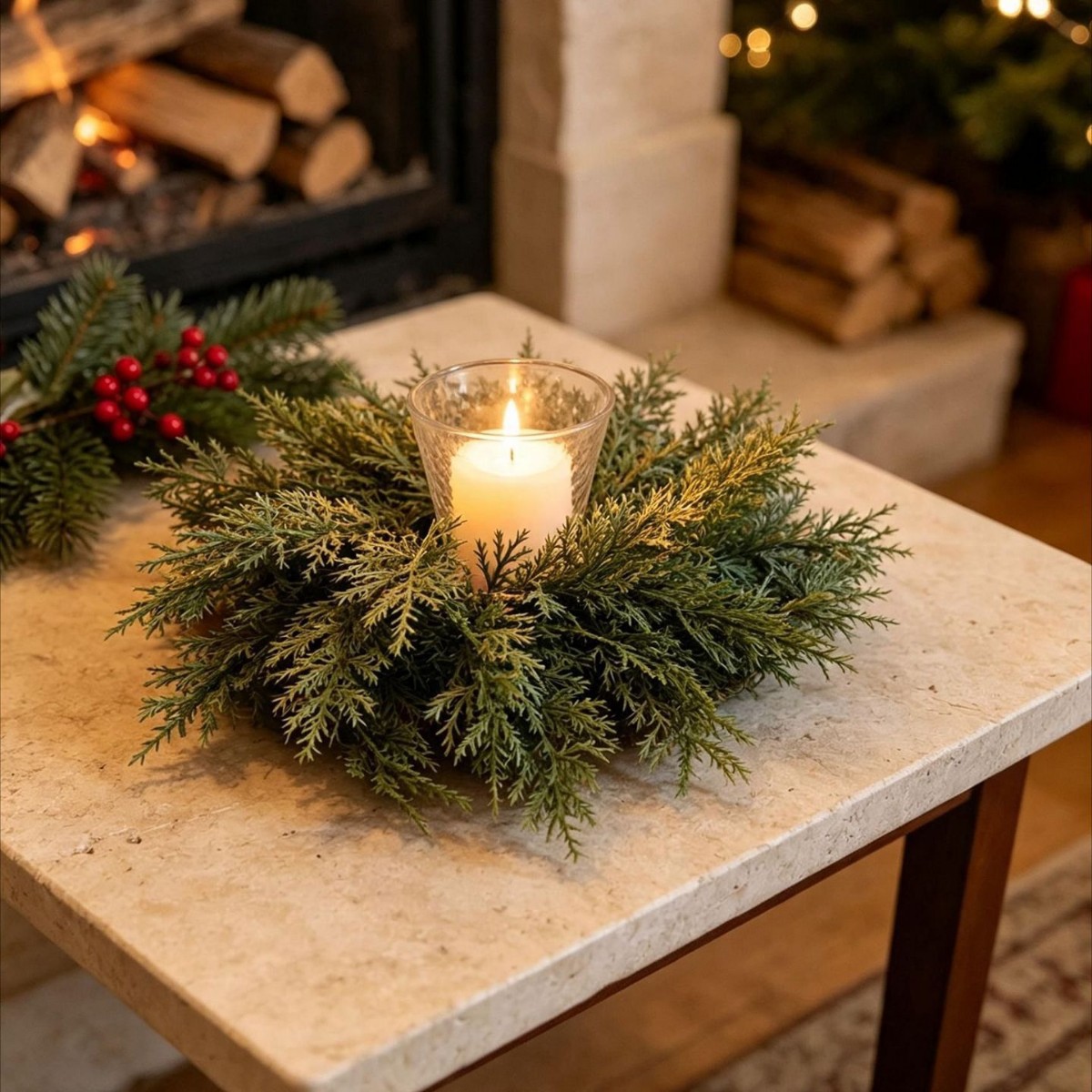 Christmas wreath with berries and pine cones, PE