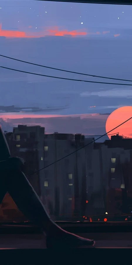 Silhouette Watching Sunset City View Full HD Phone Wallpaper