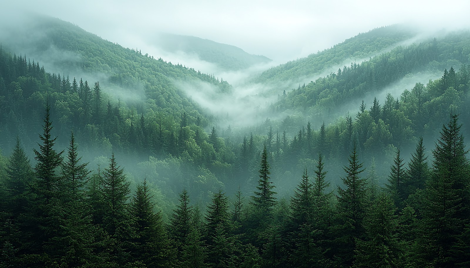 Foggy Pine Forest Wallpaper