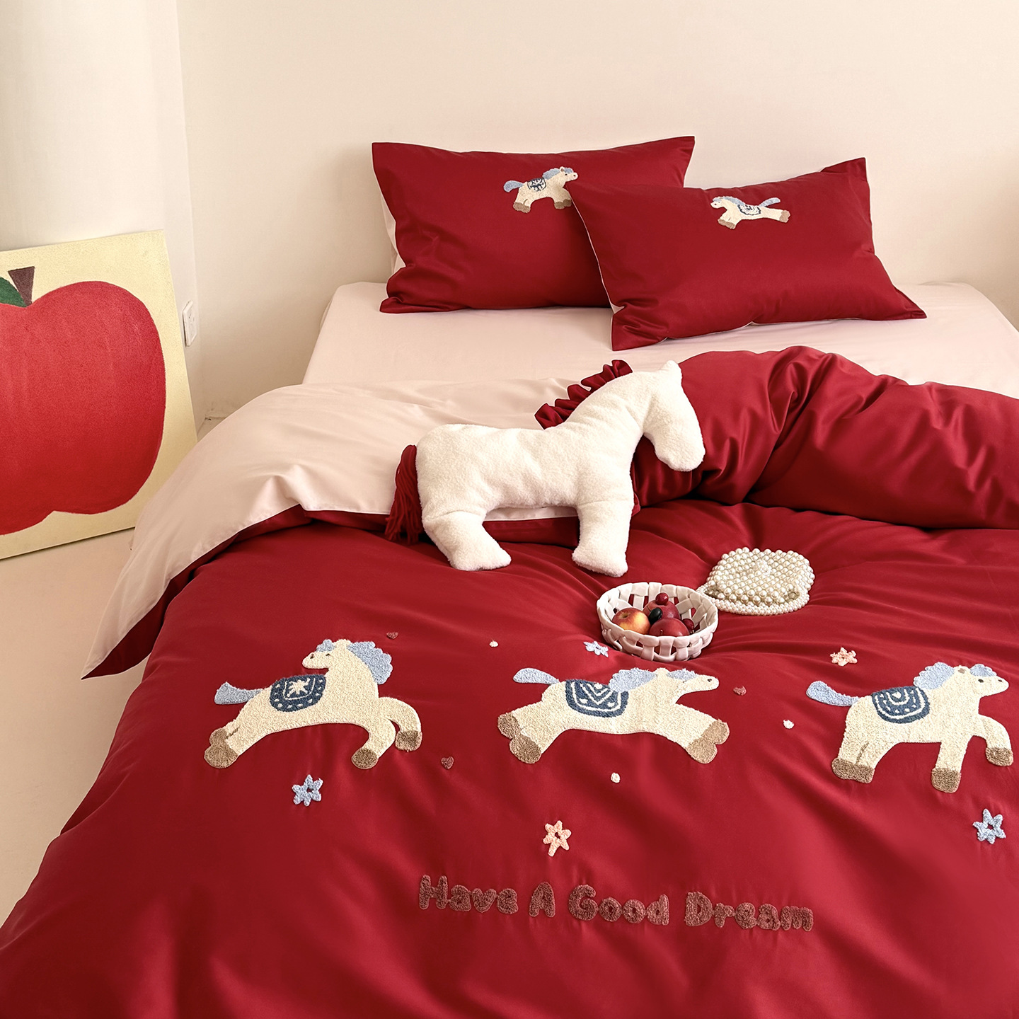 Bedding Set, Cotton, Cartoon Motif, Red