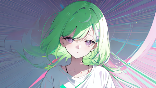 Pastel, Ai Art, Green Hair, Purple Eyes, Anime Girls 4K Wallpaper Background
