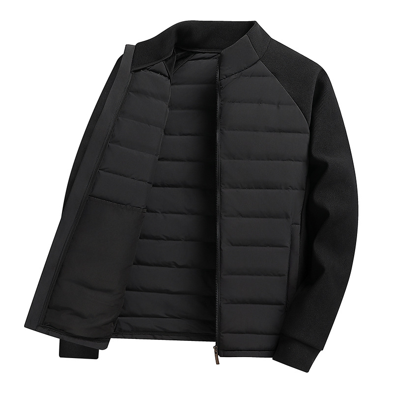 Men's down jacket with knitted details and stand-up collar
