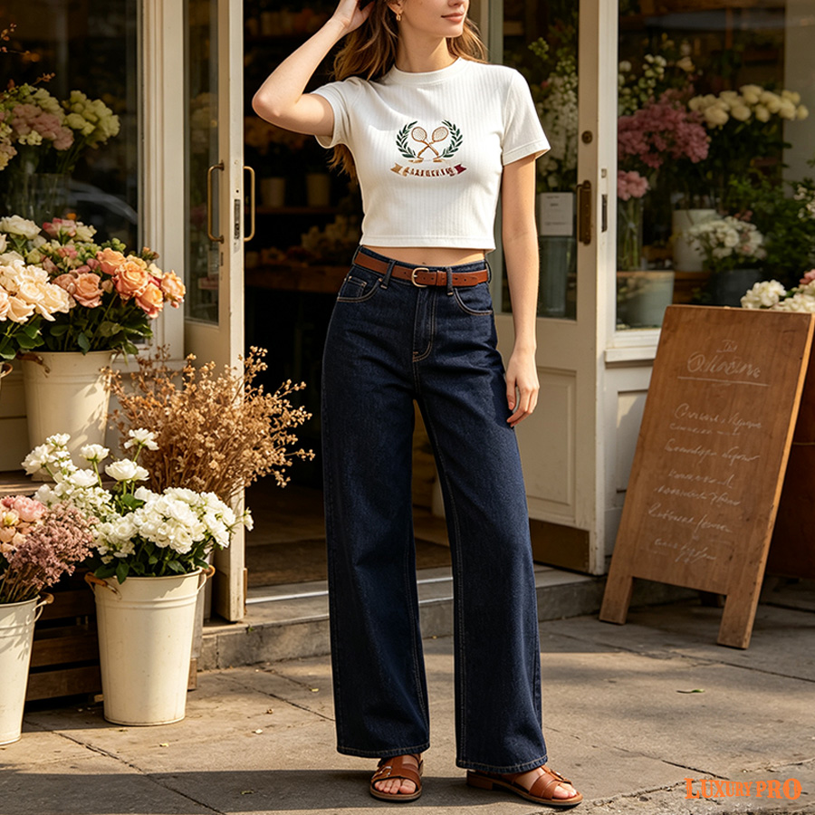 AOP HAF Women's Cropped Crew Neck Short Sleeve Top