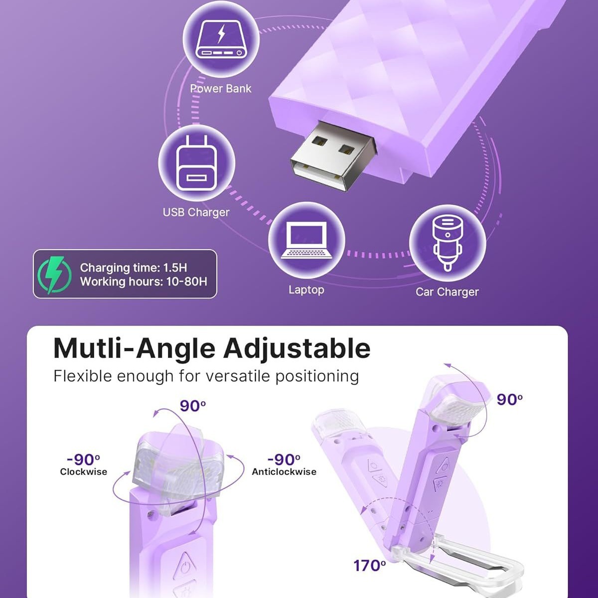 LED-Klemmleuchte, USB-aufladbar, dimmbar