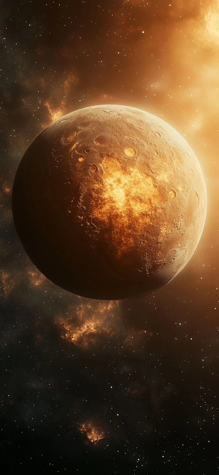 Fiery Planet Floating In Space - Digital Sci-Fi Art Full HD iPhone Wallpaper (1290x2795)