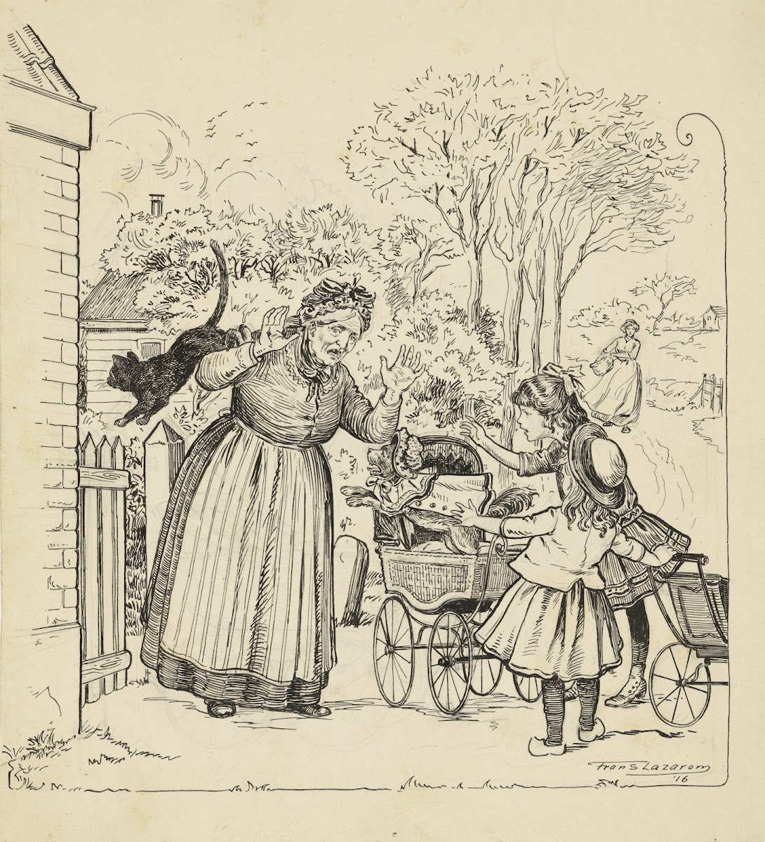 Grietje en Marietje met poppenwagens 1916