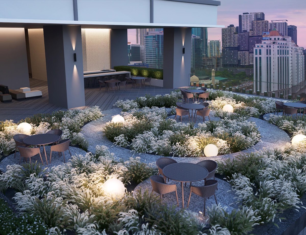 Khaya Residences — rooftop garden seating