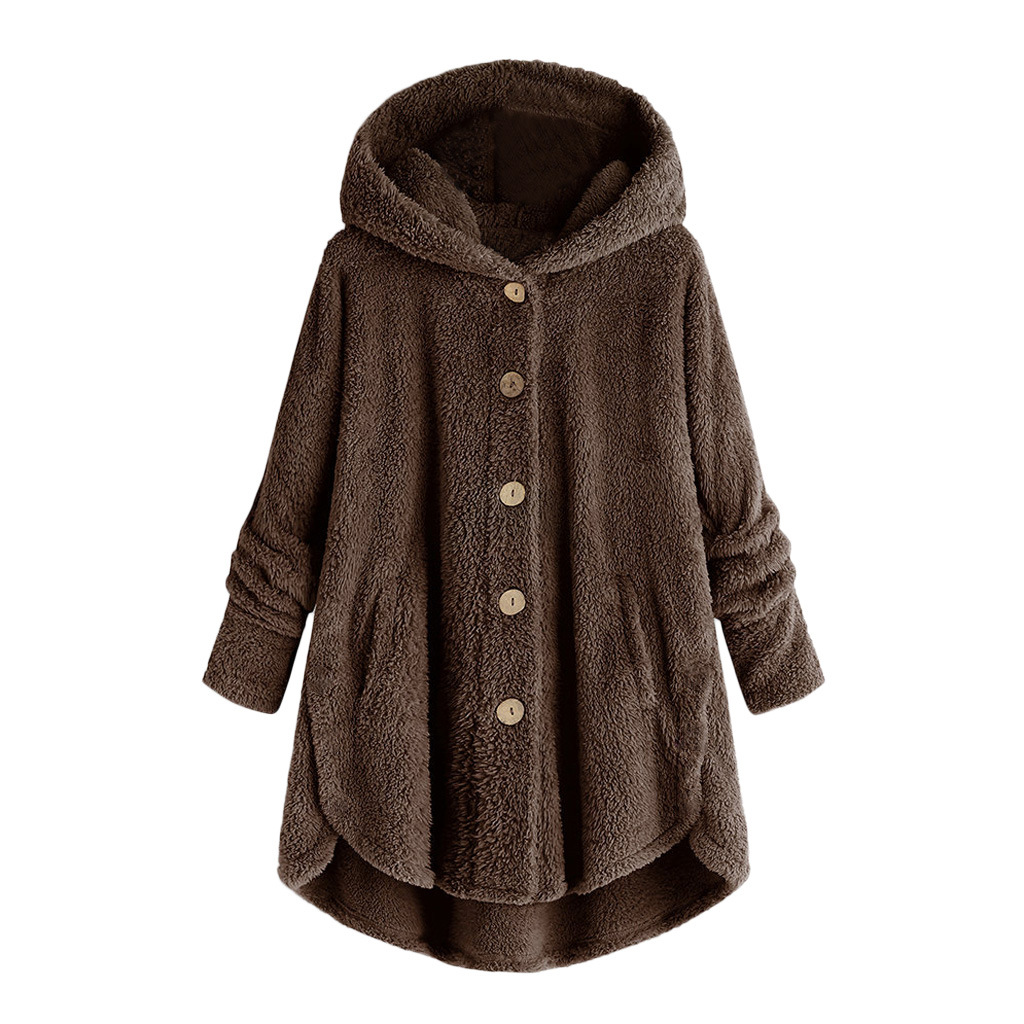 Women's plush jacket with button placket, asymmetrical