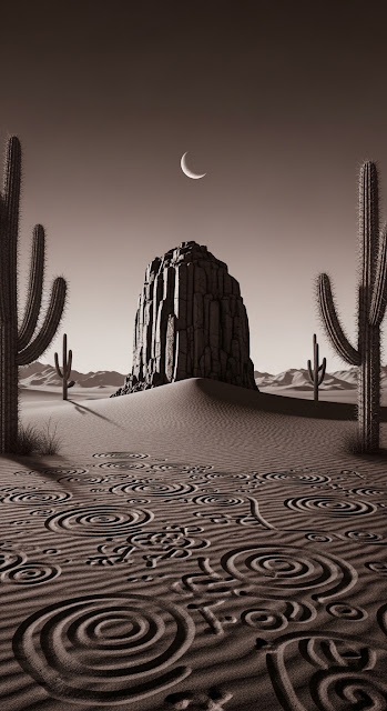 Surreal Sepia Desert with Ancient Monolith - Free mobile Wallpaper