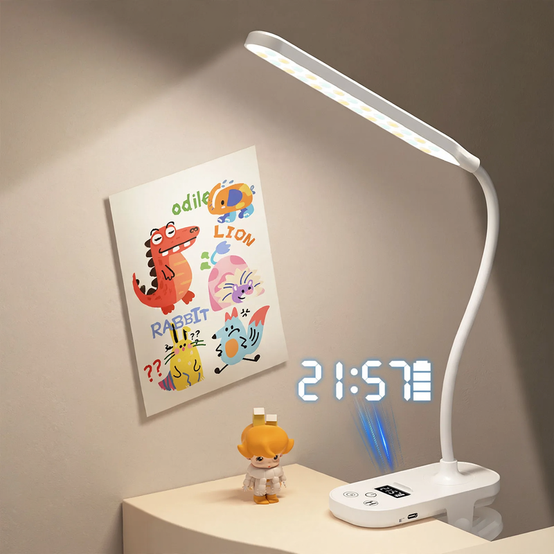 LED-Klemmlampe mit Uhr für Schreibtisch und Studium