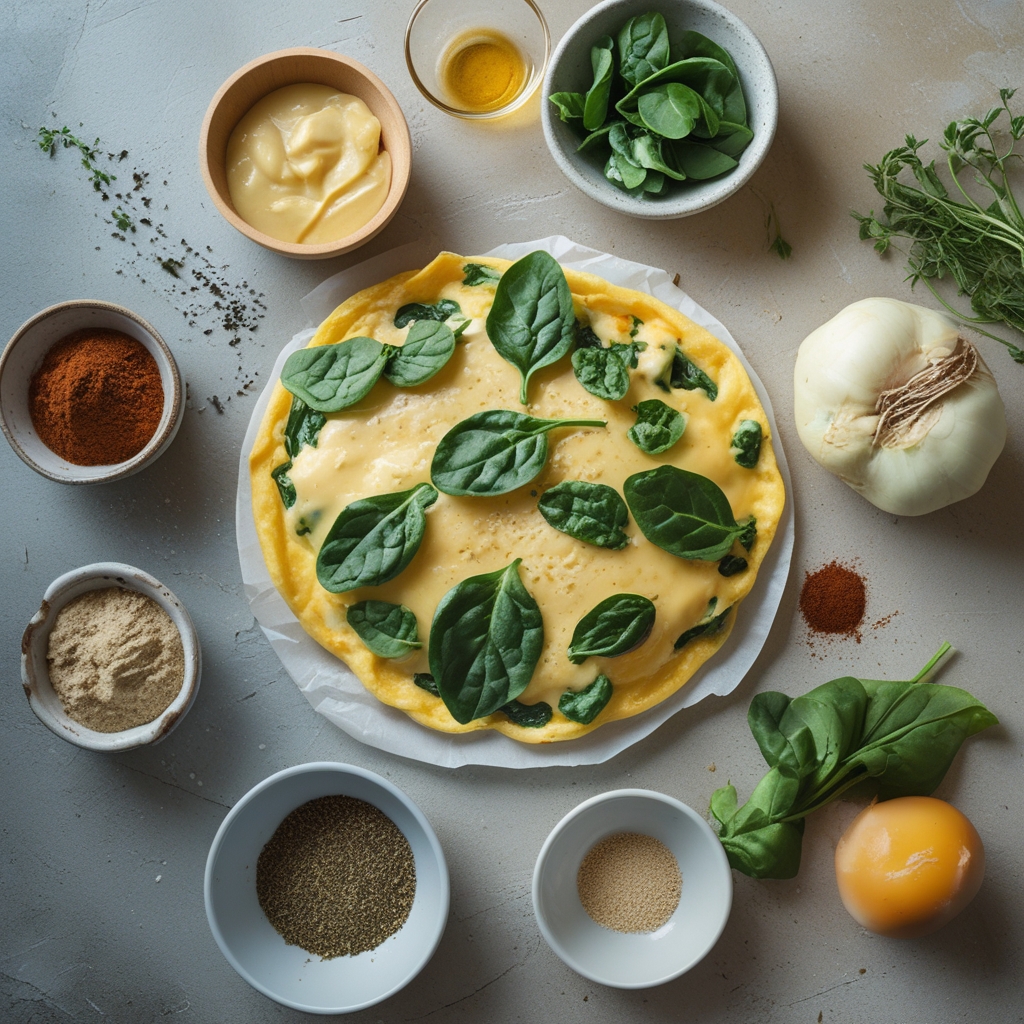 Ingredients for Cheesy Spinach Omelette Recipe for Breakfast or Brunch – Easy & Family-Friendly