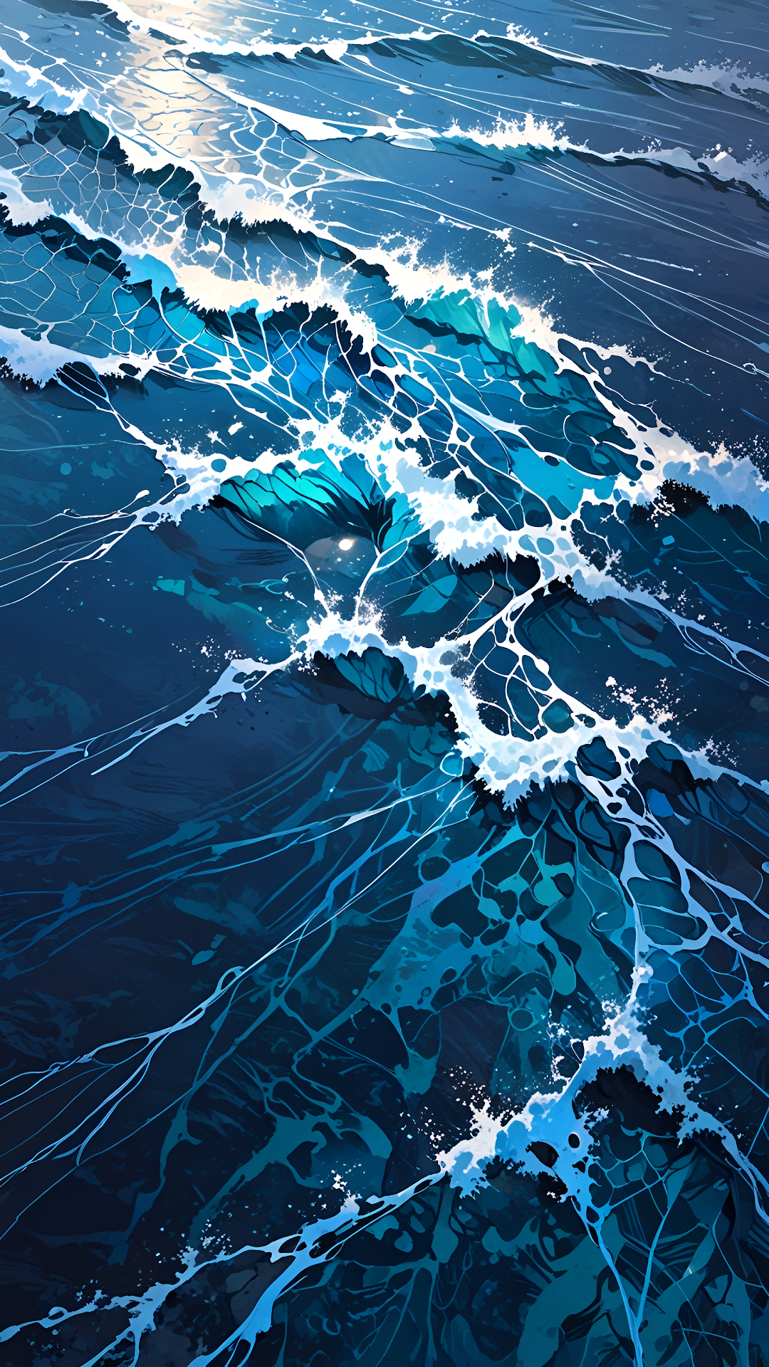 Abstract Deep Blue Ocean Waves Stylized Foam Art - Free 4K mobile Wallpaper