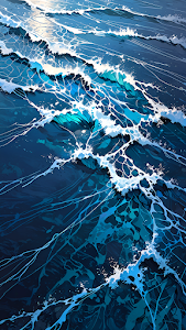 Abstract Deep Blue Ocean Waves Stylized Foam Art
