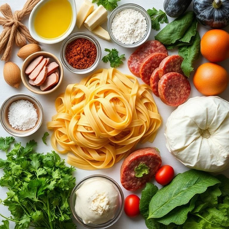 Ingredients for Creamy Cajun Sausage Pasta One-Pot Dinner Recipe: Quick & Comfortingly Delicious