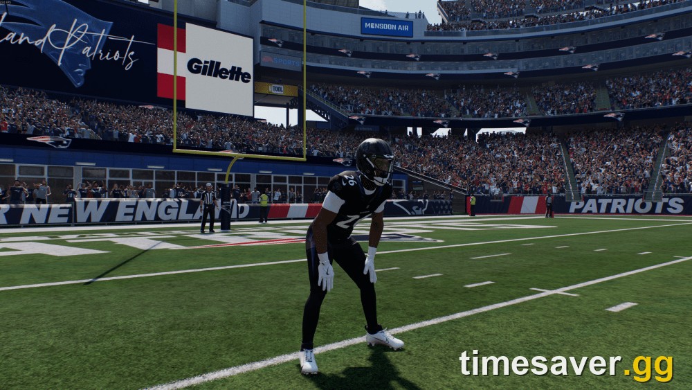 Madden NFL 27 in-game gameplay screenshot of a play at Gillette Stadium