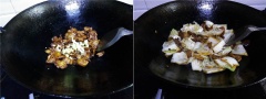 Tiếp đó cho dầu hào, sốt teriyaki vào đảo đều rồi thêm hành lá, gừng vào xào cùng. Cải thảo cho phần thân vào xào trước tiếp đó là lá cho vào sau và đảo thật đều. Cuối cùng cho miến vào cùng chút nước, hạt tiêu, hoa hồi và muối rồi xảo ở lửa lớn tầm 7 - 8 phút thì tắt bếp. Cho miến ra tô rắc hành lá lên là xong rồi đó.