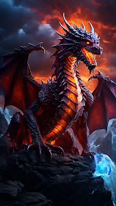 Majestic Fire-Breathing Dragon on Mountain Peak at Dusk