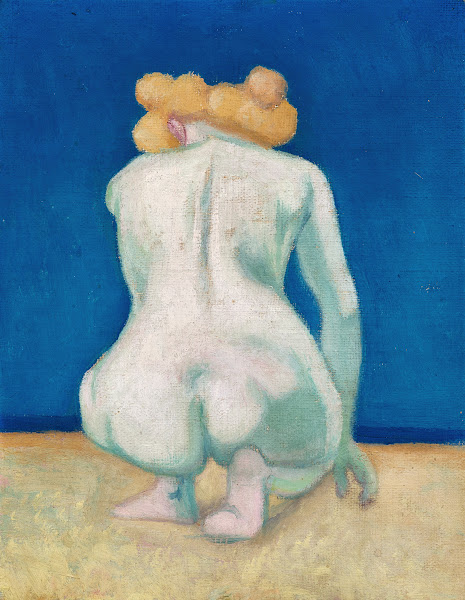 Femme blonde accroupie de dos 1918