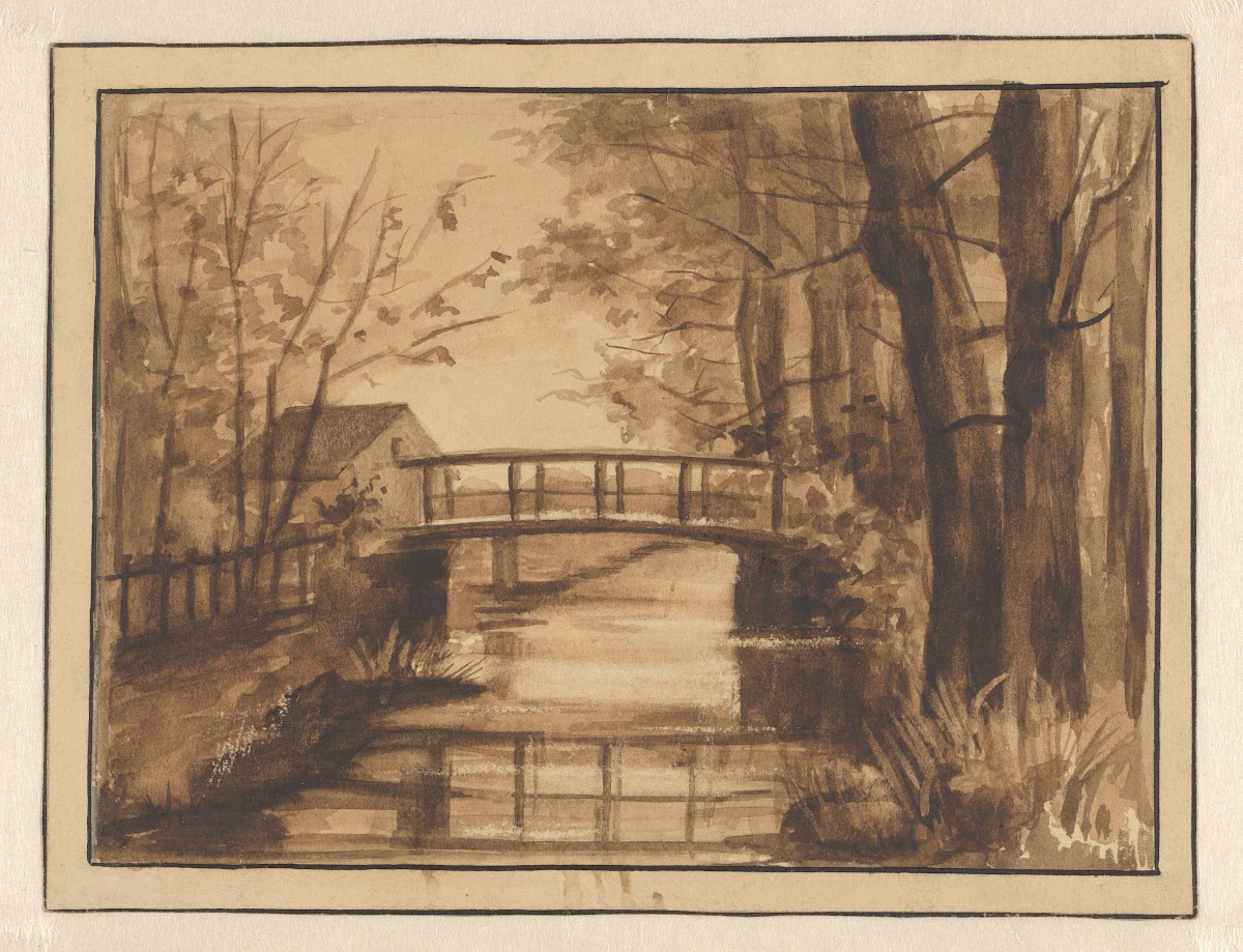 Bruggetje over een sloot langs een bosrand 1870 1923