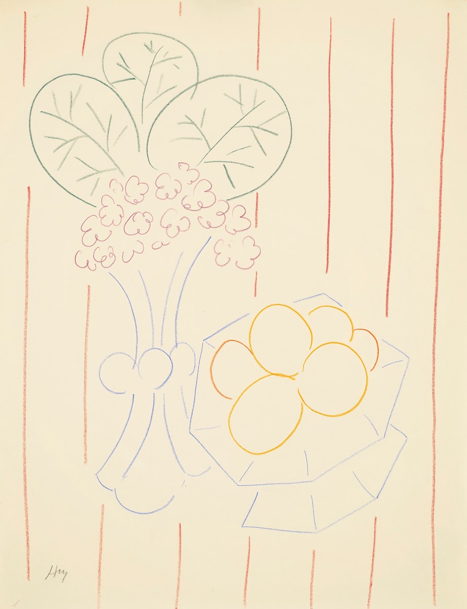 Fleurs et fruits fond rayé 1942 44