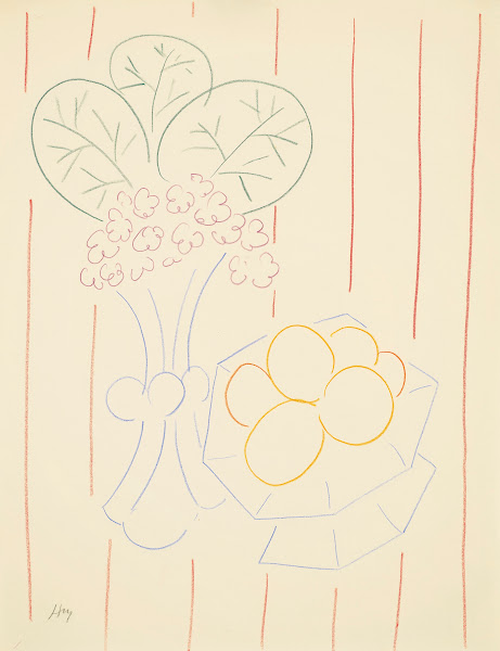 Fleurs et fruits fond rayé 1942 44